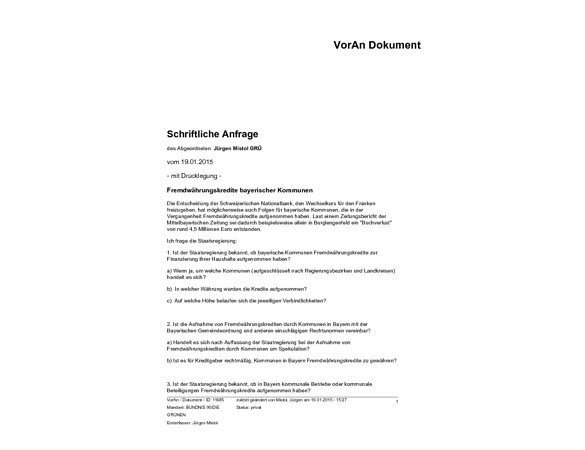 Anfrage zu den Fremdwährungskrediten