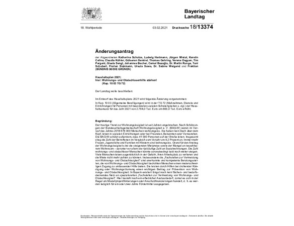 Änderungsantrag "Wohnungs- und Obdachlosenhilfe stärken!"