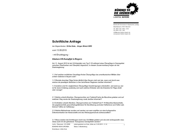 Anfrage an die Bayerische Staatsregierung