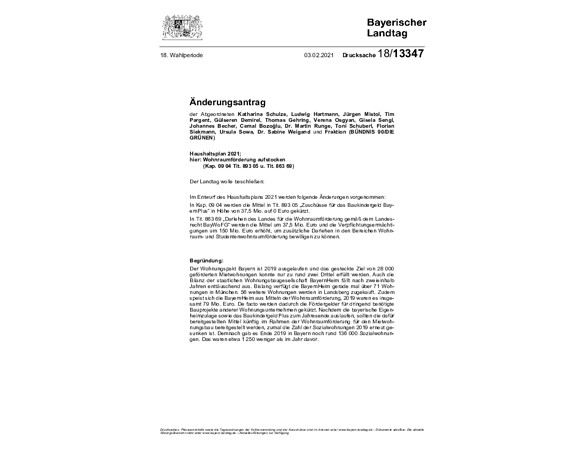 Änderungsantrag "Wohnraumförderung aufstocken"