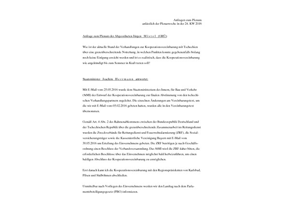 Anfrage an die Bayerische Staatsregierung und Antwort