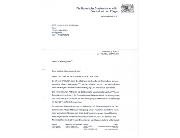 Brief Staatsministerin Huml