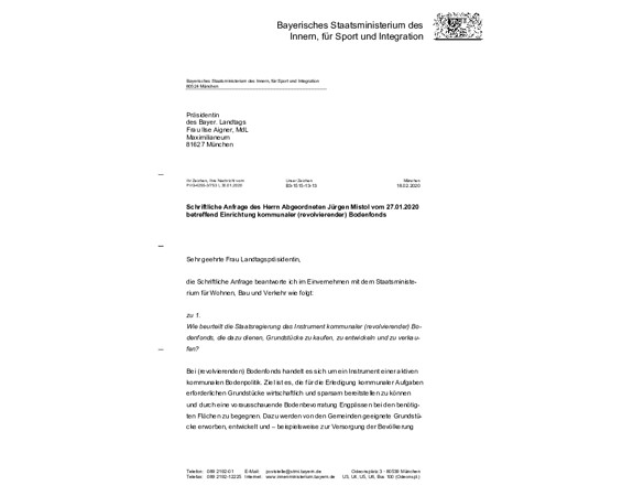 Schriftliche Anfrage betreffend Einrichtung kommunaler (revolvierender) Bodenfonds