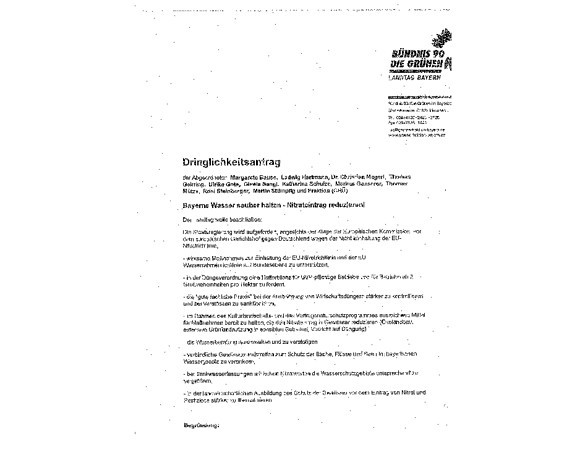 Dringlichkeitsantrag "Bayerns Wasser sauber halten – Nitrateintrag reduzieren!"