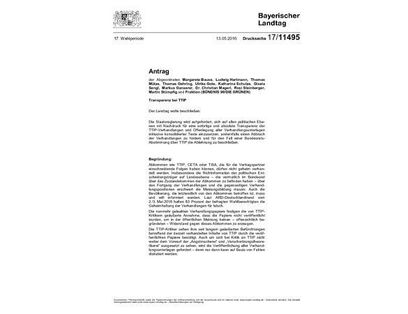 Antrag "Transparenz bei TTIP"