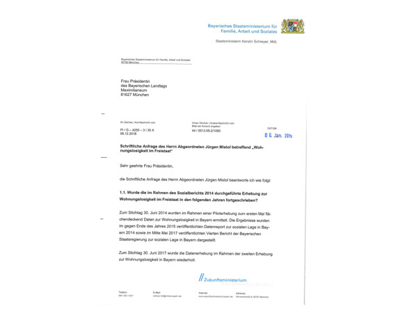 Schriftliche Anfrage "Wohnungslosigkeit im Freistaat"