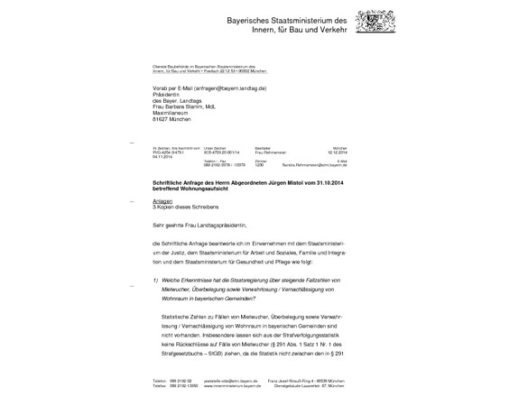 Schriftliche Anfrage zur Wohnungsaufsicht