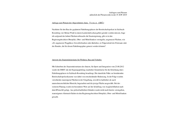 Anfrage zum Plenum Anna Toman 1