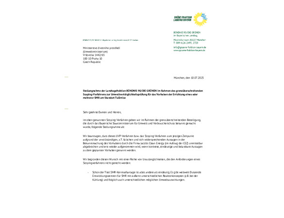 Einwendung der Grünen Landtagsfraktion