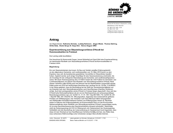 Antrag der Landtags-Grünen auf Expertenanhörung zum Kommunalwahlrecht