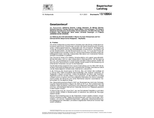 Grüne Radgesetz "Zur Stärkung der Fahrradmobilität in Bayern für mehr Klimaschutz und Verkehrssicherheit"