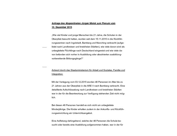 Anfrage an die Bayerische Staatsregierung