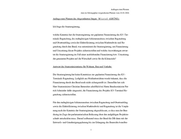 Anfrage an die Staatsregierung