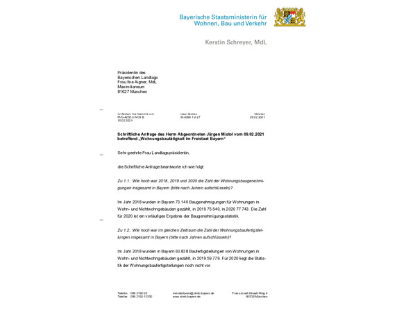 Anfrage "Wohnungsbautätigkeit im Freistaat"