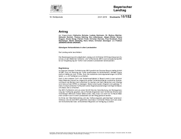 Grüner Antrag "Günstigere Verbundtickets in allen Landesteilen"