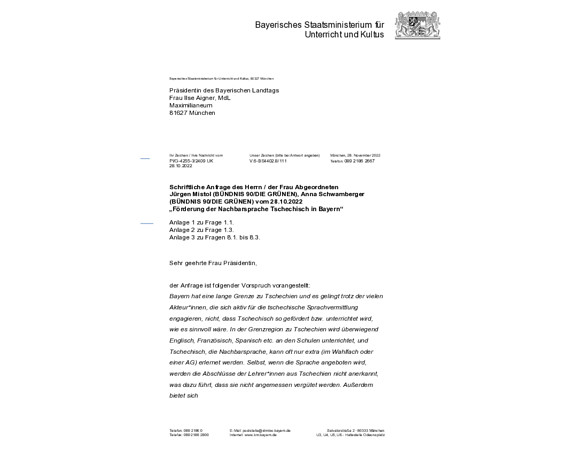 Schriftliche Anfrage „Förderung der Nachbarsprache Tschechisch in Bayern“