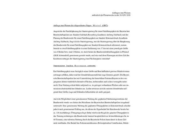 Anfrage zum Plenum Jürgen Mistol