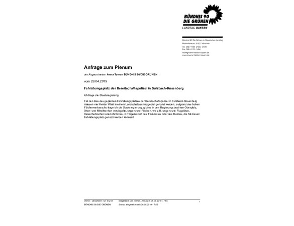 Anfrage zum Plenum von Anna Toman