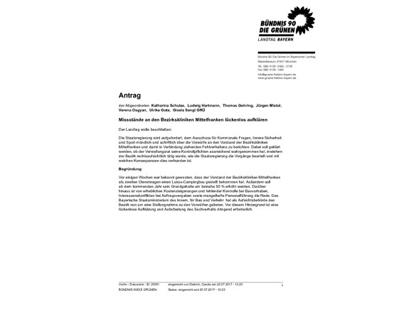 Antrag "Missstände an den Bezirkskliniken Mittelfranken lückenlos aufklären"