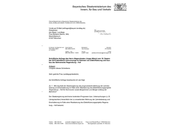 Anfrage und Antwort der Bayerischen Staatsregierung