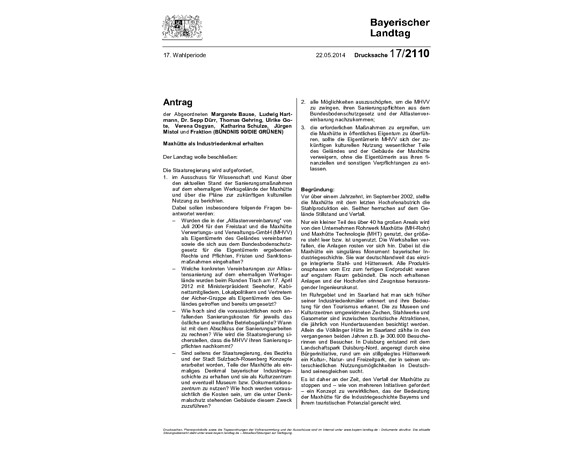 Antrag von Bündnis 90/Die Grünen "Maxhütte als Industriedenkmal erhalten"