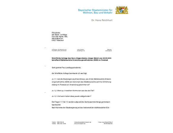 Schriftliche Anfrage: Städtebauliche Entwicklungsmaßnahmen (SEM) im Freistaat