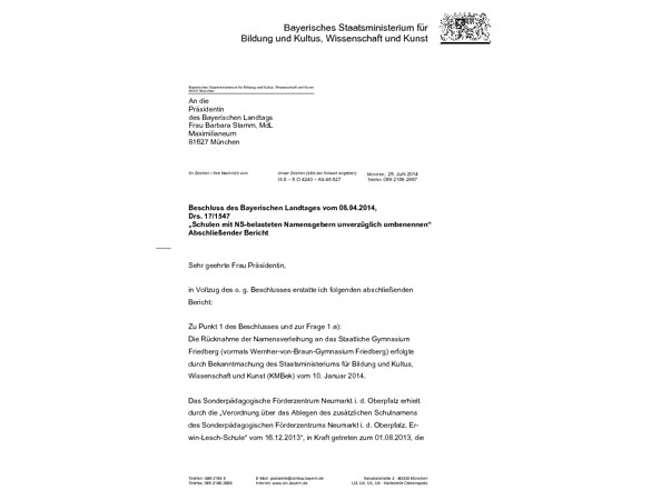 Bericht "Schulen mit NS-belasteten Namensgebern