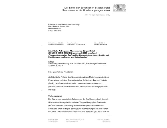 Antwort der Bayerischen Staatsregierung