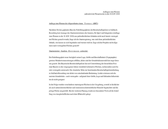 Anfrage zum Plenum Anna Toman 2